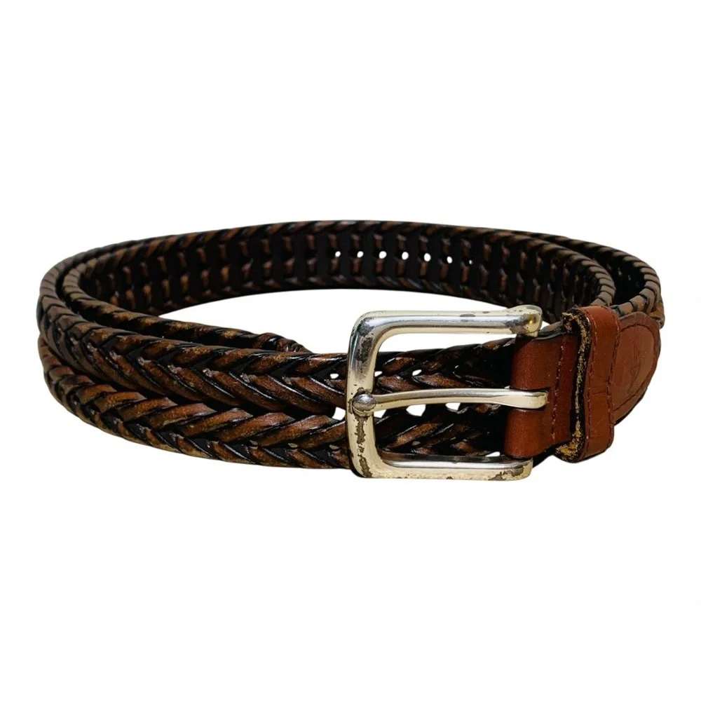 Men's Brown Braided Leather Belt Size 44-46 in
